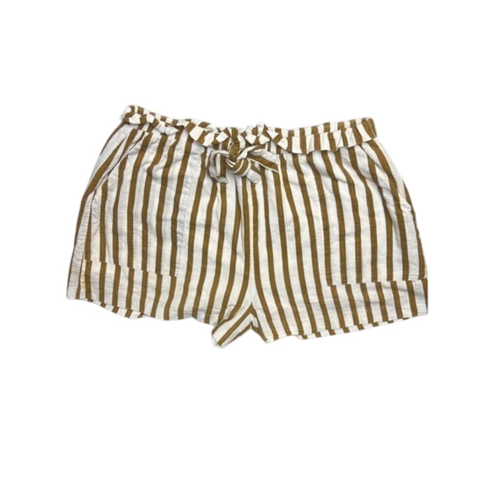 Lush Brown White Striped Paperbag Waist Shorts Cotton Rayon LP21298-C1 Womens M
